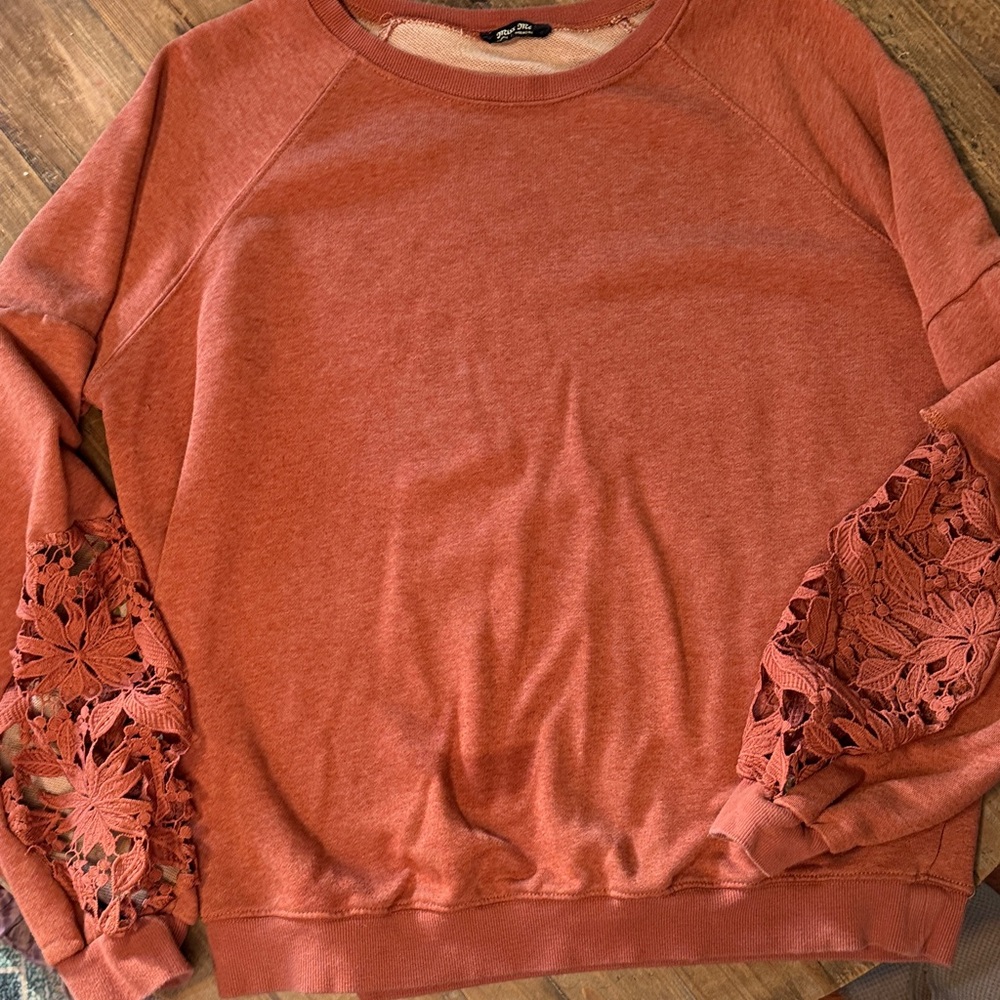 Miss Me Rust Sweater with Lace Sleeves
